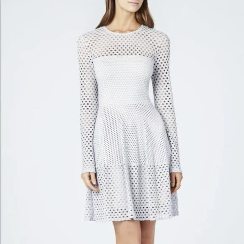 BCBGMaxAzria Baby Blue and Nude Eyelet Cocktail Dress Size XXS